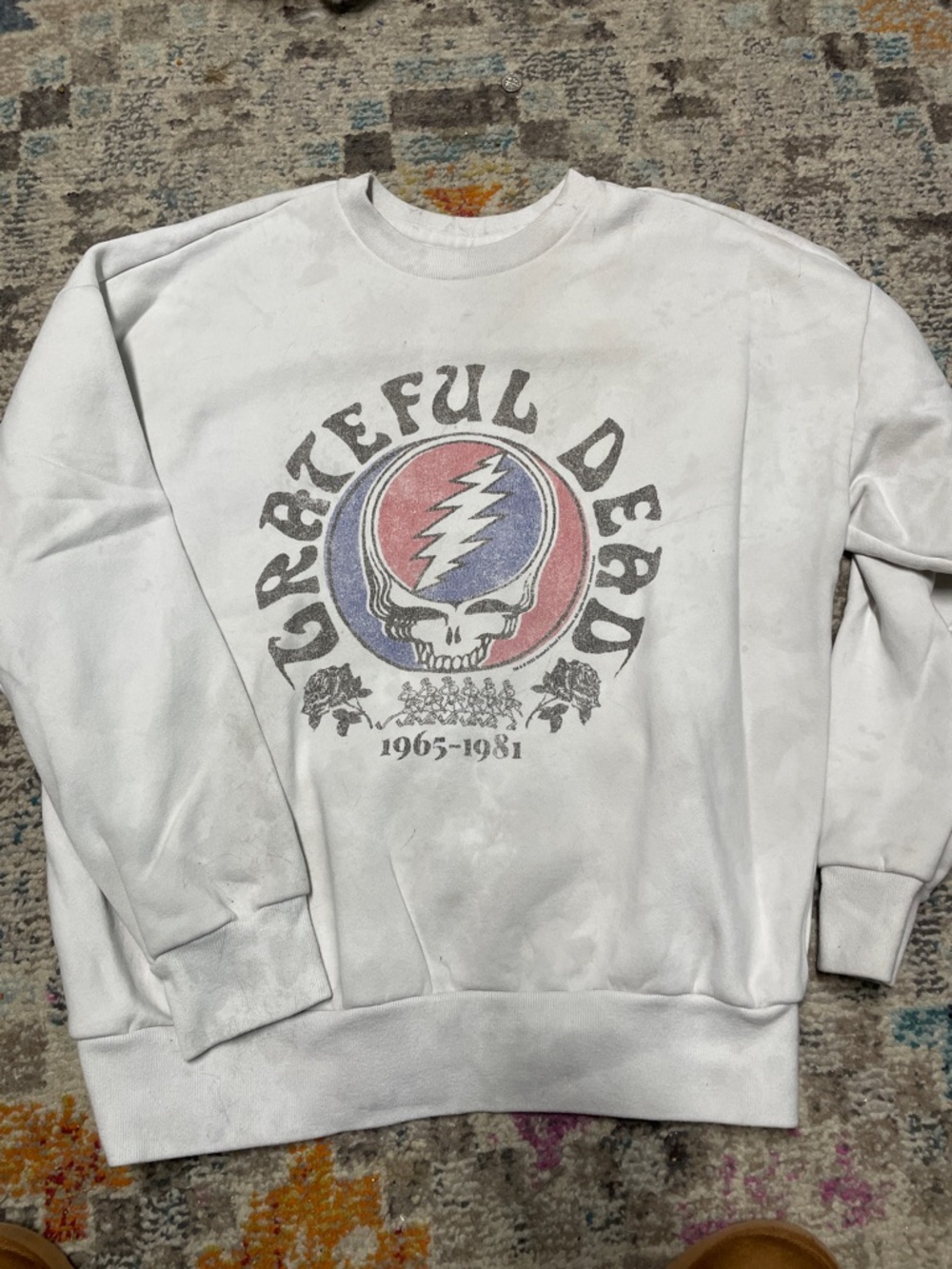Hollister White Grateful Dead Graphic Crewneck Sweatshirt